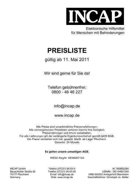 PREISLISTE - Incap GmbH