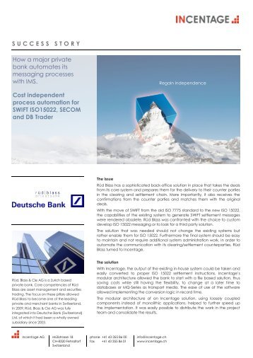 Success Story IMS at Rüd Blass - Deutsche Bank - Incentage AG