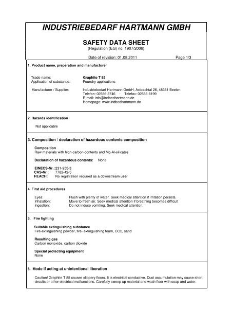 Msds Graphite Powder MSDS Graphite T 85 L neu - Industriebedarf Hartmann GmbH