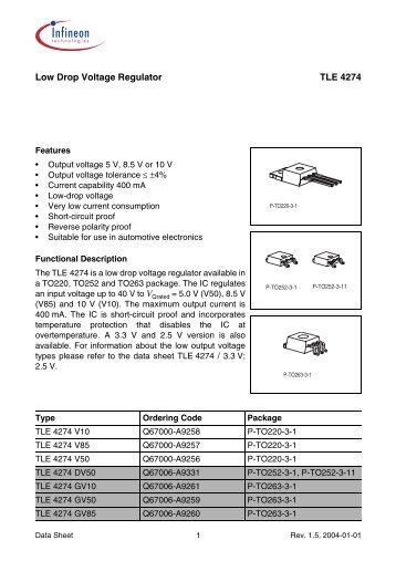 Low Drop Voltage Regulator TLE 4274 - Infineon