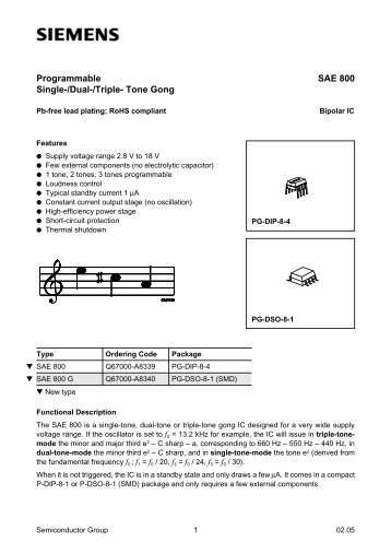 Programmable Single-/Dual-/Triple- Tone Gong SAE 800 - Infineon