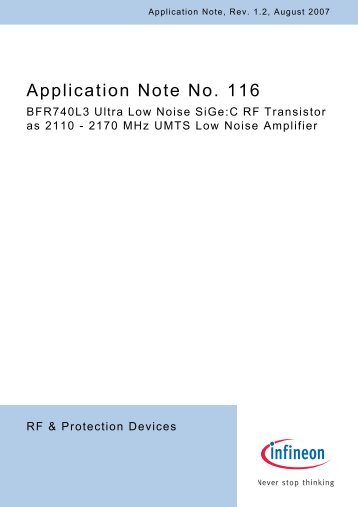 AN116 - BFR740L3 Ultra Low Noise SiGe:C RF - Infineon