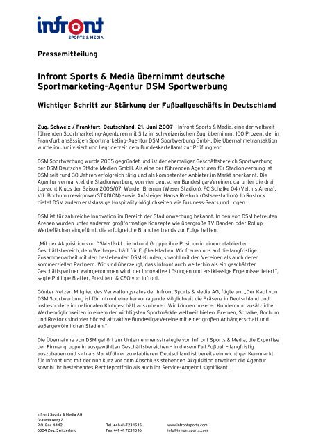 Infront Sports & Media übernimmt deutsche Sportmarketing-Agentur ...