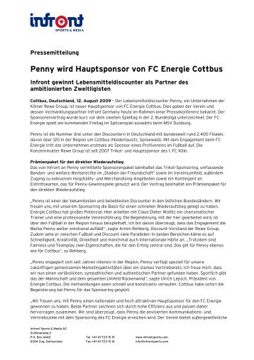 Penny wird Hauptsponsor von FC Energie Cottbus - Infront Sports ...