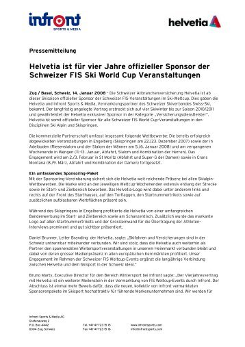 Helvetia ist für vier Jahre offizieller Sponsor der Schweizer ... - Infront
