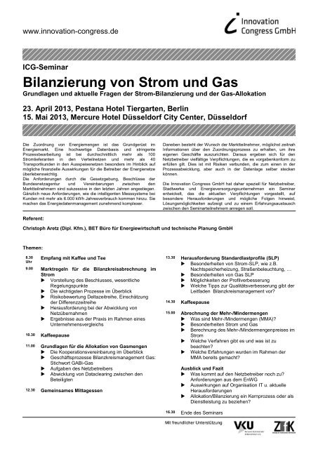 Bilanzierung von Strom und Gas - ICG Innovation Congress GmbH