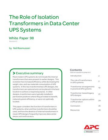 The Role of  Isolation Transformers in Data Center UPS Systems