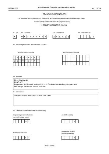 Standarddatenbogen für das FFH-Gebiet DE 2441-302 - biota