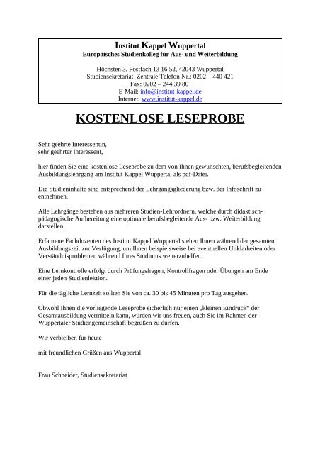 Leseprobe Kinderpsychologie Ausbildung.pdf - Institut Kappel