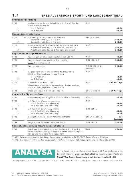 Preisliste deutsch Frutiger AG - BSL Baustofflabor AG