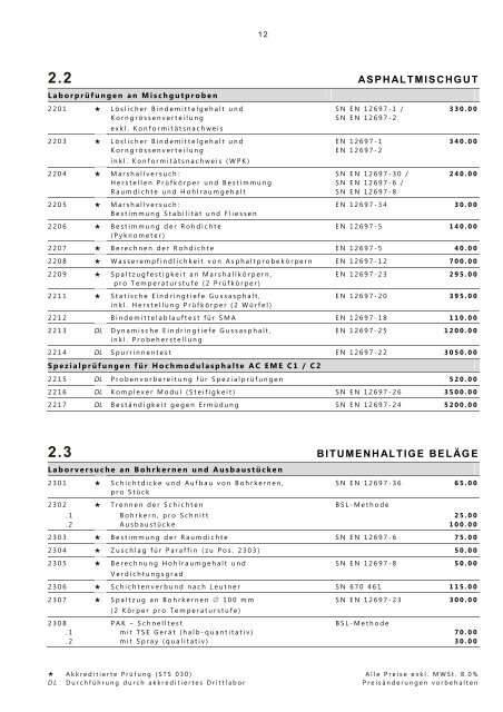 Preisliste deutsch Frutiger AG - BSL Baustofflabor AG