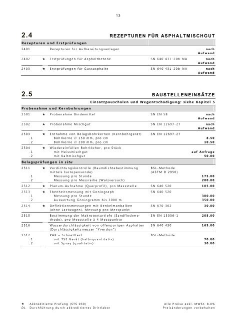 Preisliste deutsch Frutiger AG - BSL Baustofflabor AG