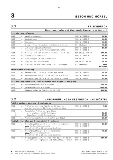 Preisliste deutsch Frutiger AG - BSL Baustofflabor AG