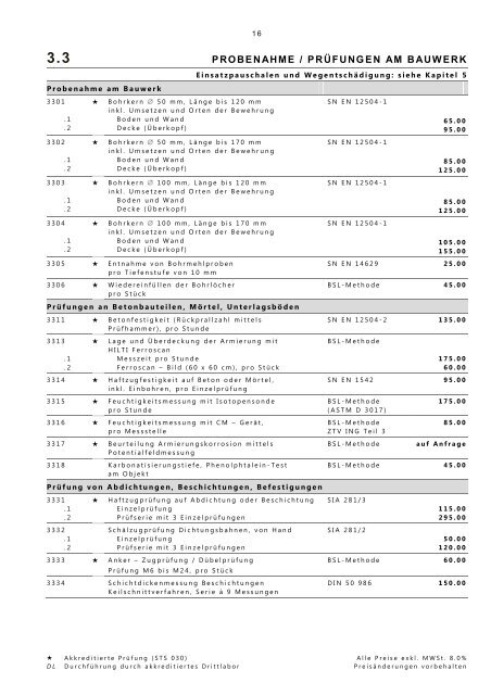 Preisliste deutsch Frutiger AG - BSL Baustofflabor AG