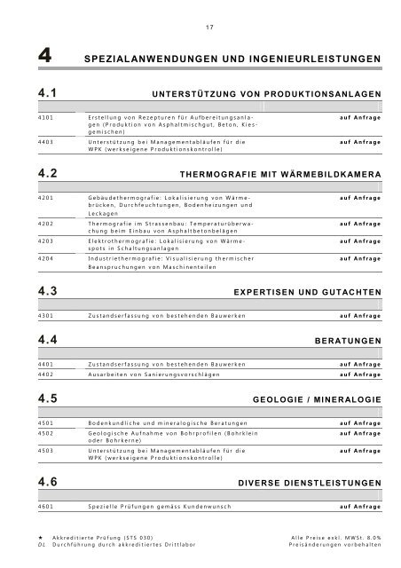 Preisliste deutsch Frutiger AG - BSL Baustofflabor AG