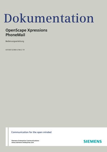 OpenScape Xpressions V6 PhoneMail, Bedienungsanleitung