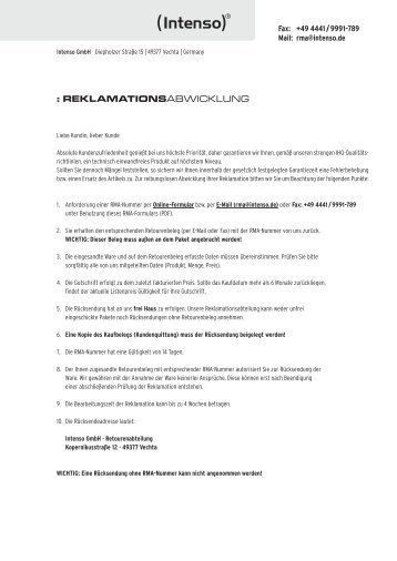 RMA-Formular (PDF) - Intenso