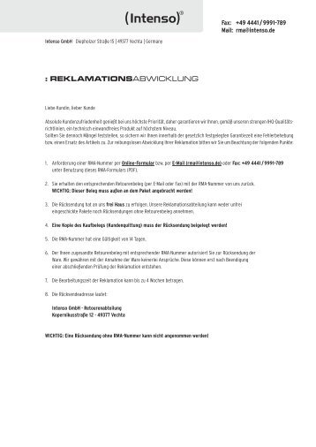 RMA-Formular (PDF) - Intenso