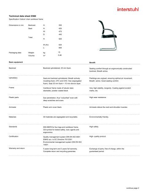 Technical data sheet X560 - Interstuhl