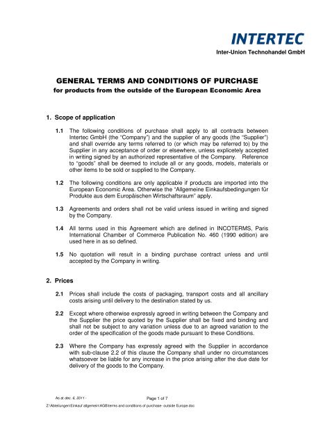general terms and conditions of purchase - Intertec GmbH