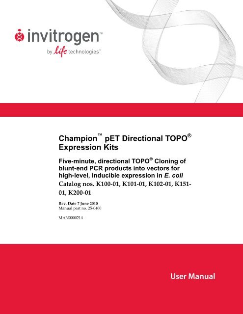 Champion pET Directional TOPO Expression Kits - Invitrogen