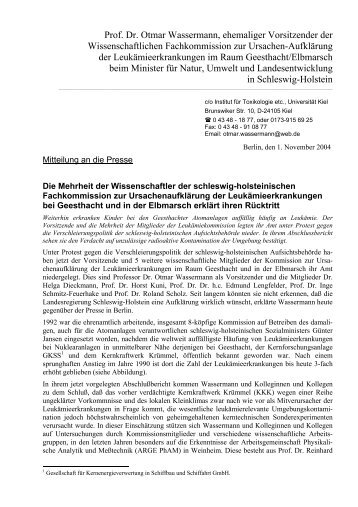 Pressemitteilung von Prof. Dr. Otmar Wassermann - ippnw