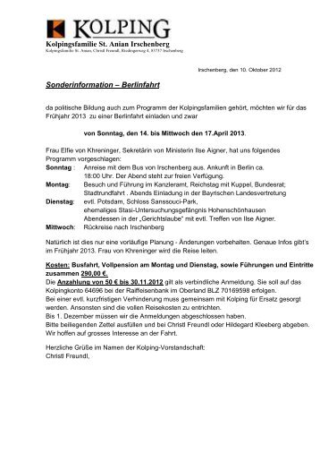 Kolpingsfamilie St. Anian Irschenberg Sonderinformation â Berlinfahrt
