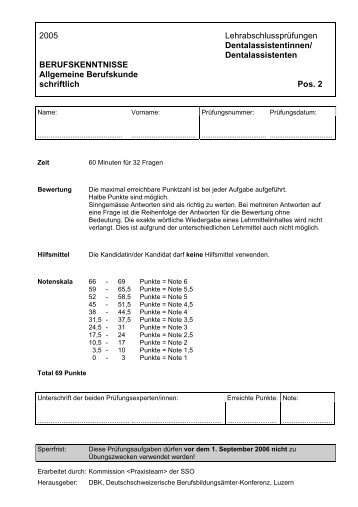 DAS - QV 2005 - Berufskunde Aufgaben