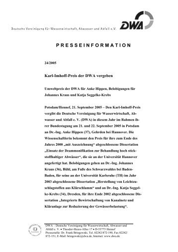 Karl-Imhoff-Preis of the DWA, awarded - Institut für ...