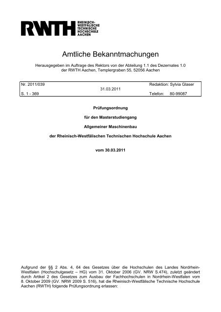 Amtliche Bekanntmachungen - Institut für Textiltechnik - RWTH ...