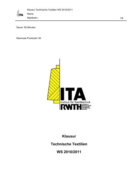 Klausur Technische Textilien WS 2010/2011