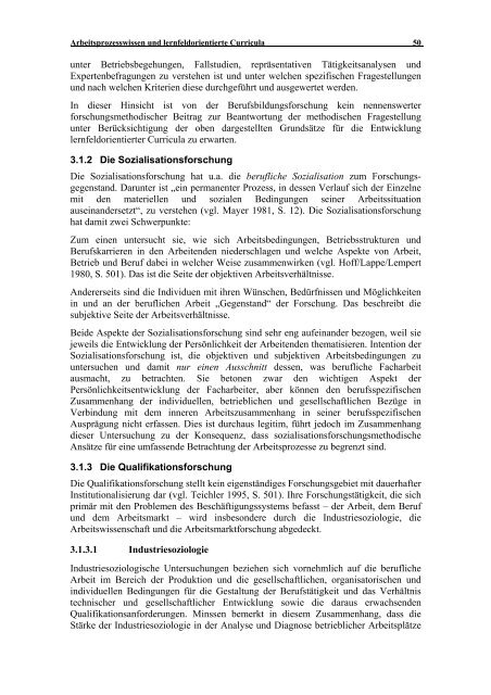 Arbeitsprozesse und Lernfeldorientierung - Institut Technik und ...