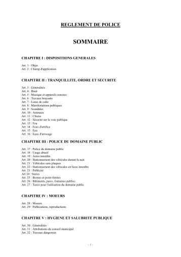 REGLEMENT DE POLICE SOMMAIRE - Chalais