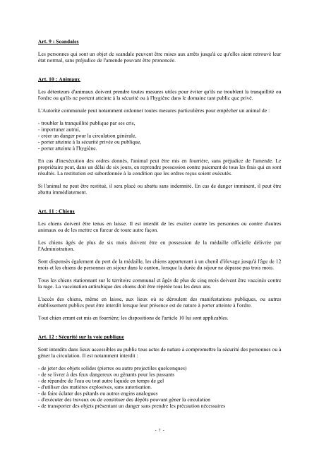 REGLEMENT DE POLICE SOMMAIRE - Chalais