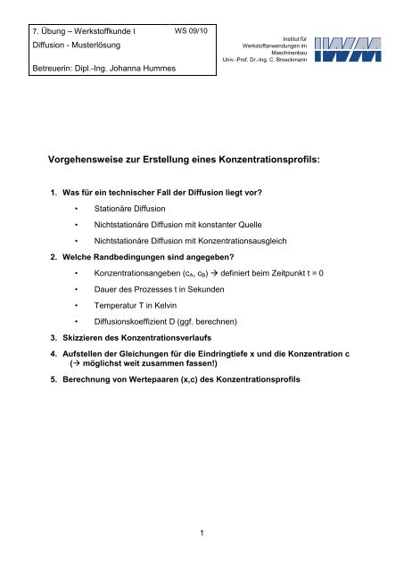 Vorgehensweise zur Erstellung eines Konzentrationsprofils: