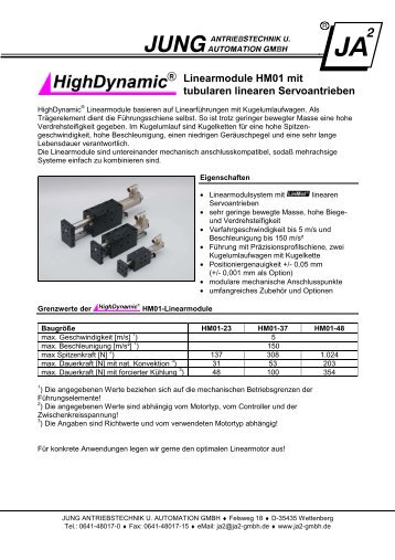 Linearmodule HM01 mit tubularen linearen Servoantrieben - JUNG ...