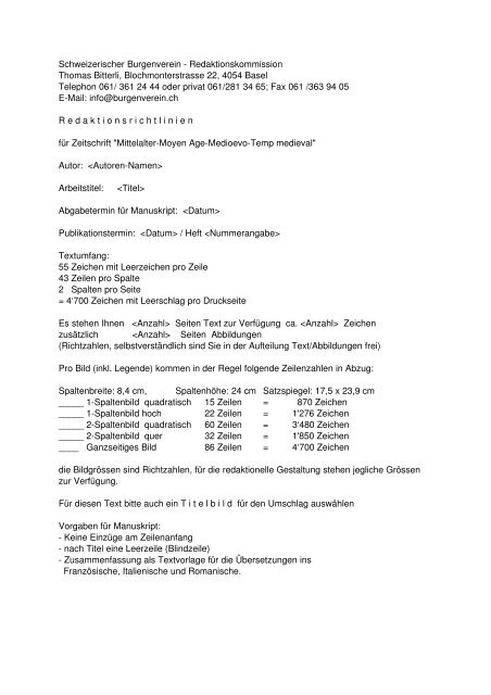 Redaktionsrichtlinien - Schweizerischer Burgenverein