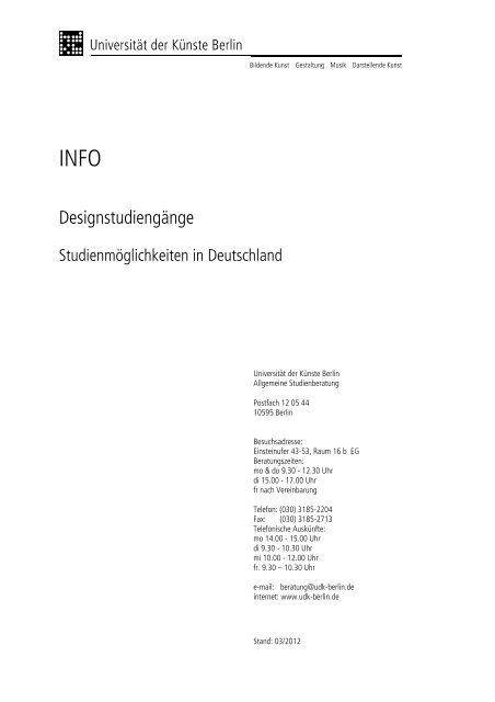 Design Studiengange In Deutschland Pdf 72kb