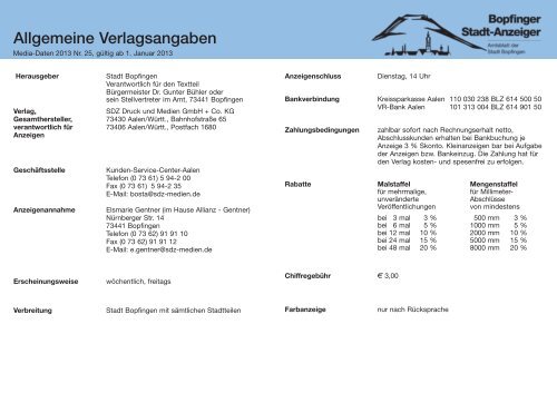 Bopfinger Stadtanzeiger - SDZ. Druck und Medien