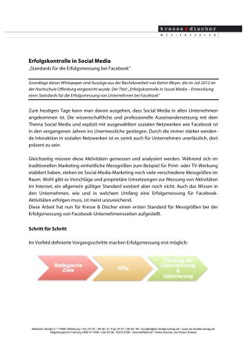 Erfolgskontrolle in Social Media – Standards für ... - Kresse & Discher