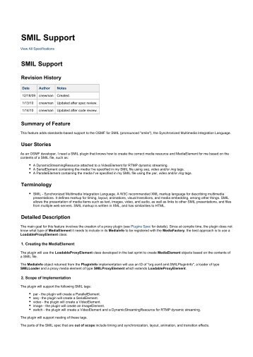 SMIL Support - Open Source Media Framework