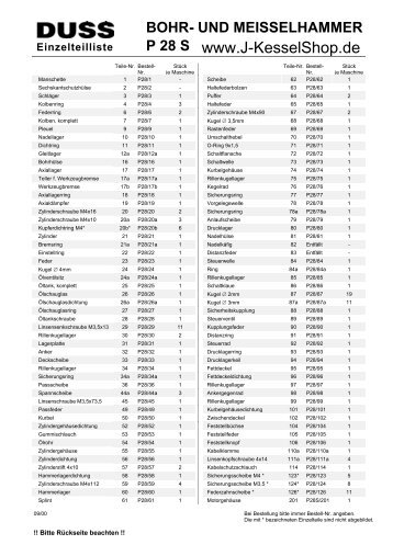 Einzelteilliste BOHR- UND MEISSELHAMMER P 28 S - J-Kessel.de