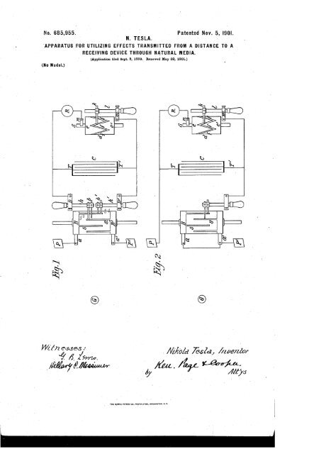 No. 685955. Patented Nov. 5, mm. N. TESLA. - Free-Energy Devices