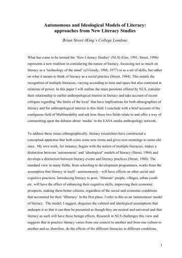 Autonomous and Ideological Models of Literacy - philbu.net