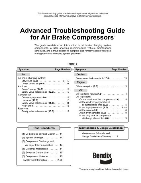 Advanced Troubleshooting Guide for Air Brake Compressors* - Bendix