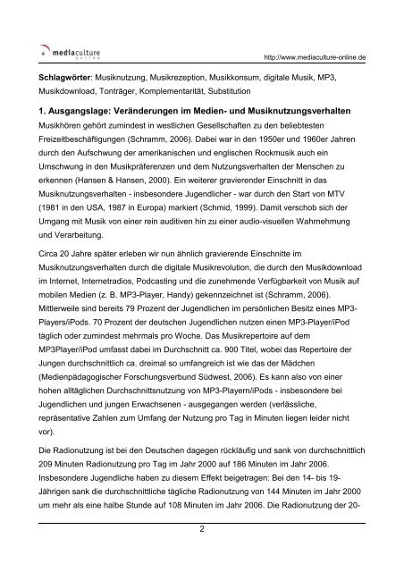 Musikhören im MP3-Zeitalter - Mediaculture online