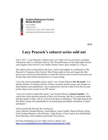 Lucy Peacock's cabaret series sold out - Stratford Festival