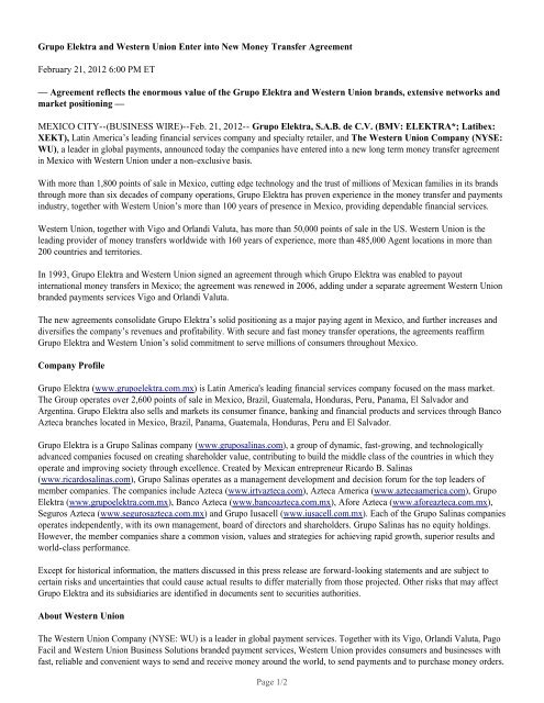 Grupo Elektra And Western Union Enter Into New Money Transfer - grupo elektra and western union enter into new money transfer