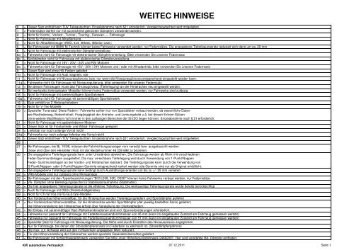 WEITEC HINWEISE - JMS Fahrzeugteile
