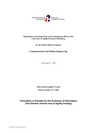 Communication and Media Engineering Translation in Excepts for ...
